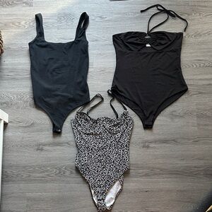Black and Patterned Bodysuit Set